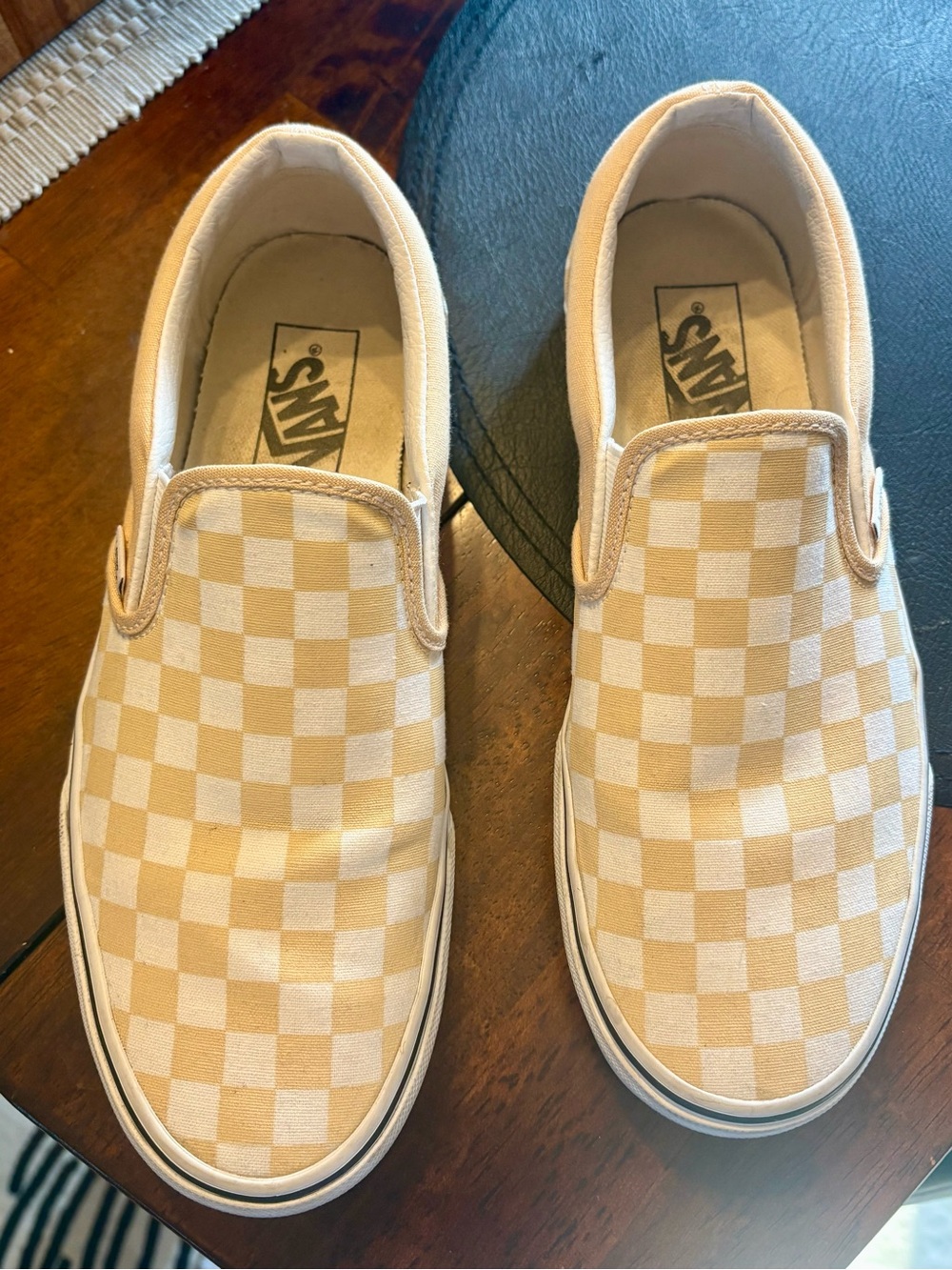 Vans Checkerboard Slip-On Sneakers in Beige and White